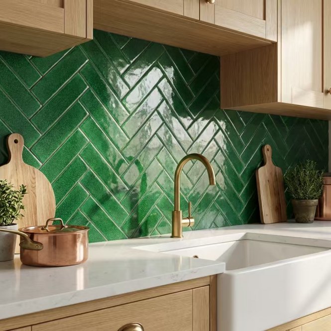 Knightsbridge Crackle Victorian Green 6cm x 20cm Wall & Floor Tile