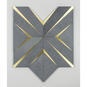 Labrynth Basalt Stone and Gold Brass 30.5cm x 30.5cm Mosaic Tile