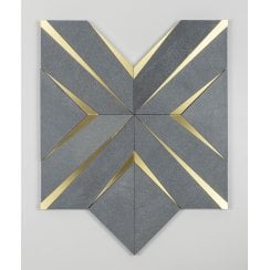 Labrynth Basalt Stone and Gold Brass 30.5cm x 30.5cm Mosaic Tile