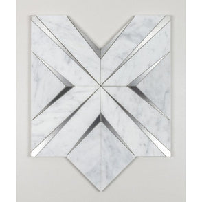 Labrynth Carrara Marble and Brushed Steel 30.5cm x 30.5cm Mosaic Tile