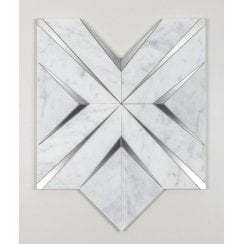 Labrynth Carrara Marble and Brushed Steel 30.5cm x 30.5cm Mosaic Tile