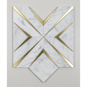 Labrynth Carrara Marble and Gold Brass 30.5cm x 30.5cm Mosaic Tile