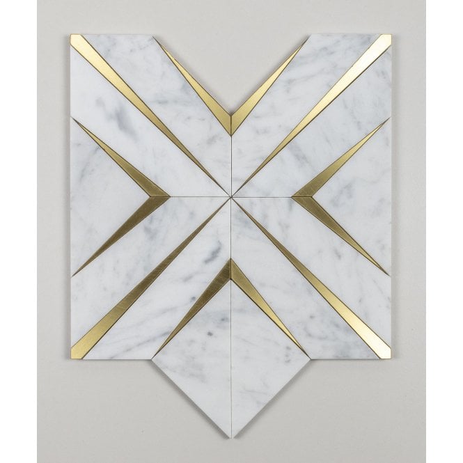 Labrynth Carrara Marble and Gold Brass 30.5cm x 30.5cm Mosaic Tile