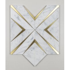 Labrynth Carrara Marble and Gold Brass 30.5cm x 30.5cm Mosaic Tile
