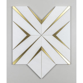 Labrynth Thassos Marble and Gold Brass 30.5cm x 30.5cm Mosaic Tile