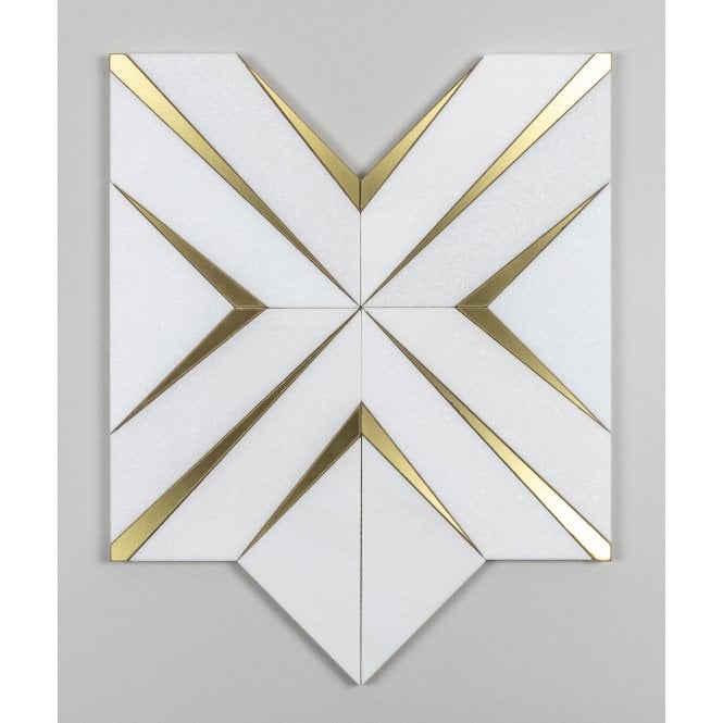 Labrynth Thassos Marble and Gold Brass 30.5cm x 30.5cm Mosaic Tile
