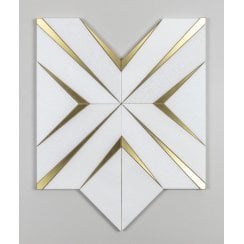 Labrynth Thassos Marble and Gold Brass 30.5cm x 30.5cm Mosaic Tile