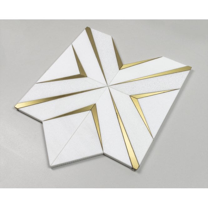 Labrynth Thassos Marble and Gold Brass 30.5cm x 30.5cm Mosaic Tile