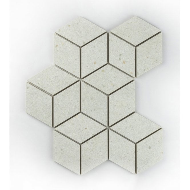 Lava White 3D Rhomboid 25.5cm x 29.5cm Mosaic Tile