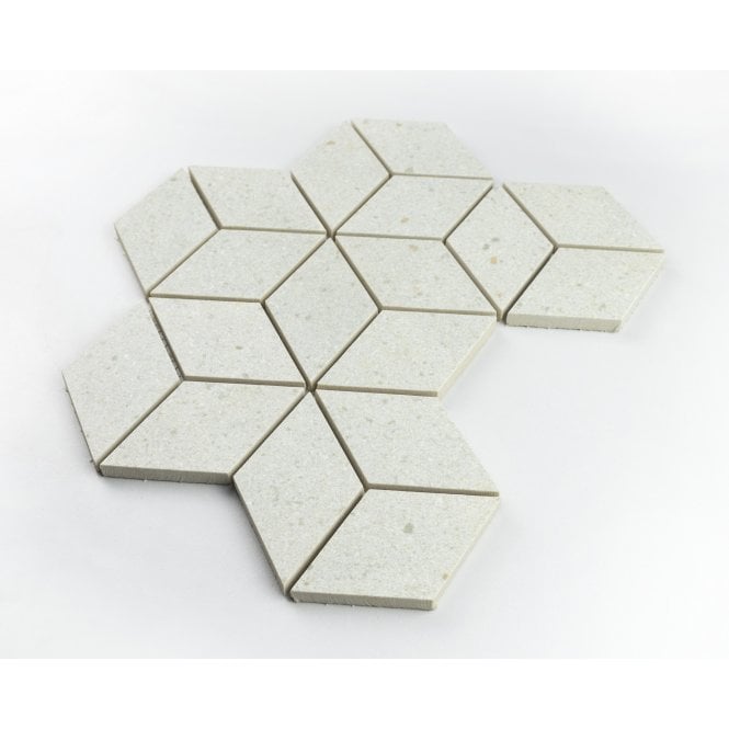 Lava White 3D Rhomboid 25.5cm x 29.5cm Mosaic Tile