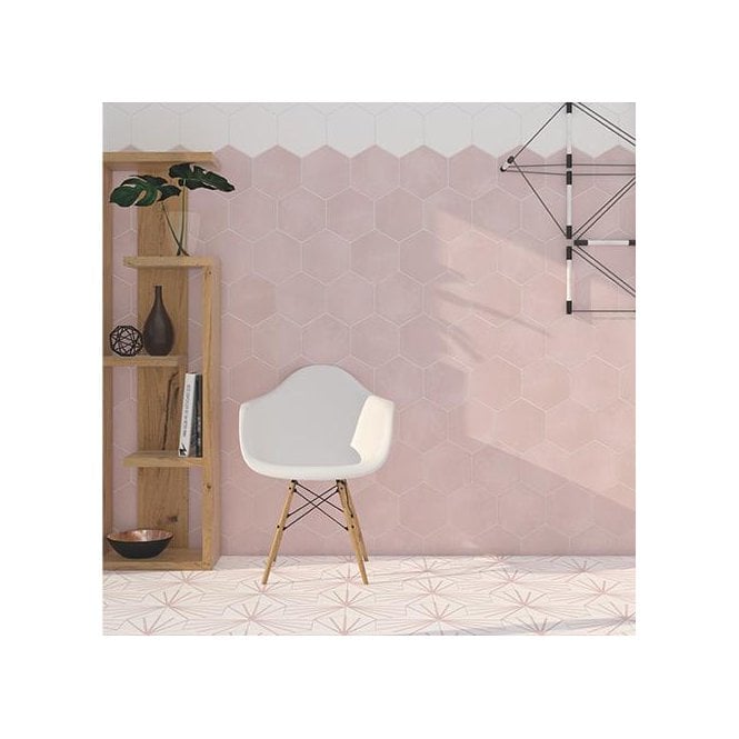 Lily Hex Hexagon Blush Rose Line 22.8cm x 19.8cm Wall & Floor Tile