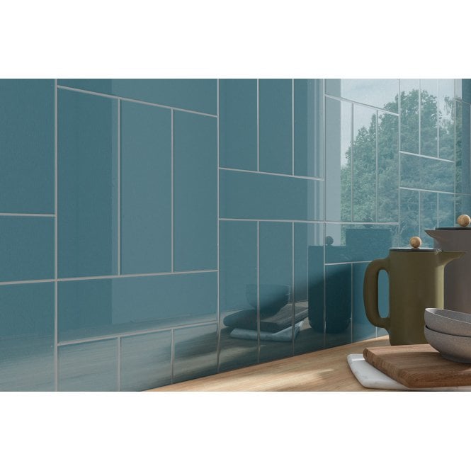 Lisbon Crackle Blue Glazed 10cm x 30cm Wall Tile