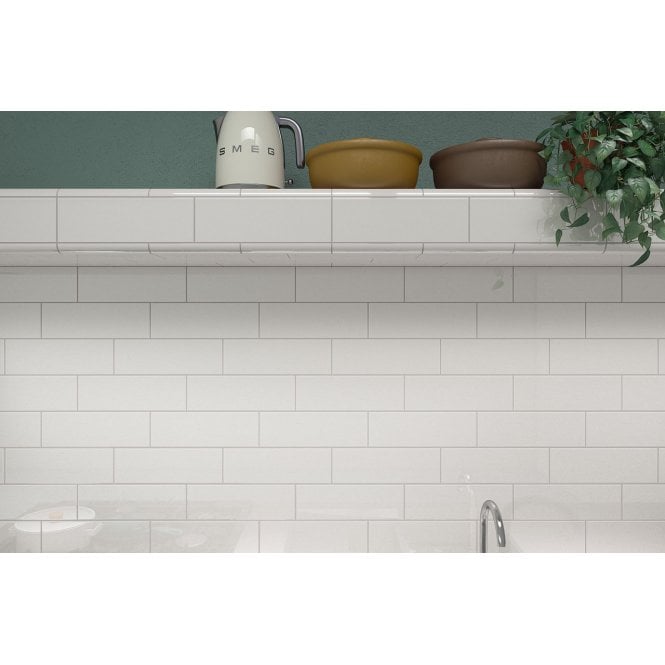 Lisbon Crackle White Glazed 10cm x 30cm Wall Tile