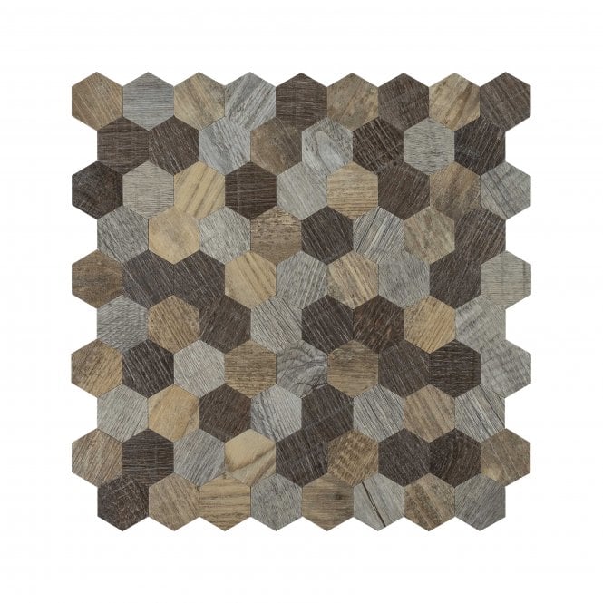 Malla Wood Hexagon Mosaic 30cm x 30cm Peel & Stick Mosaic Tile