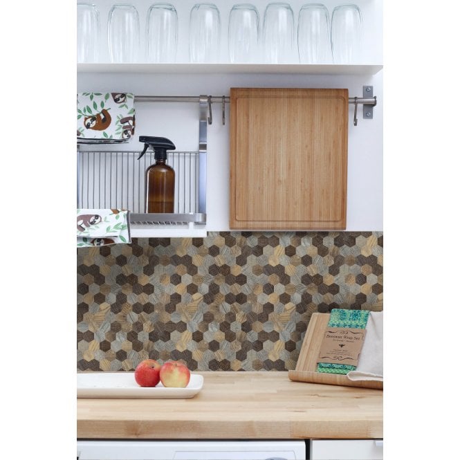 Malla Wood Hexagon Mosaic 30cm x 30cm Peel & Stick Mosaic Tile
