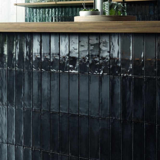 Italian Design Metal Brick Black Lux 6cm x 24cm Wall Tile