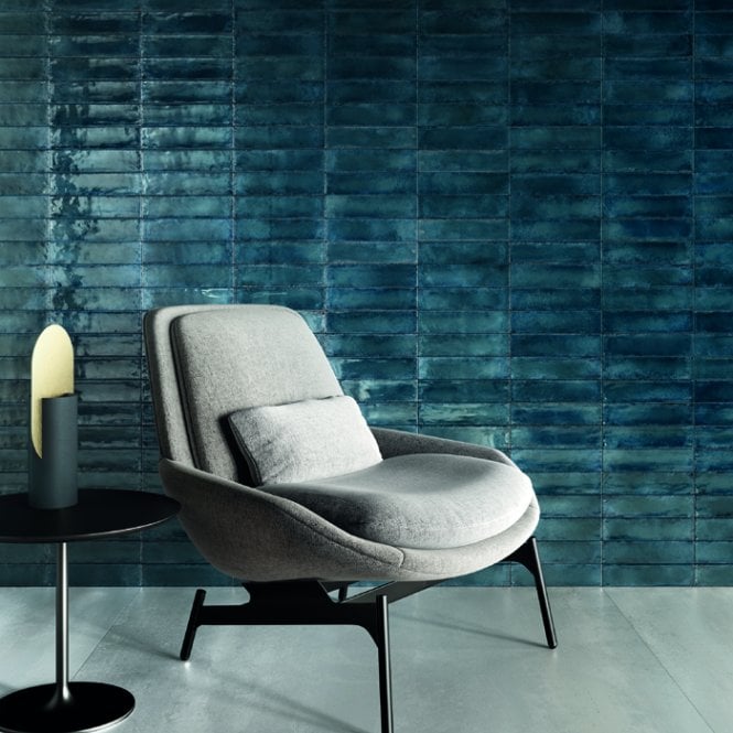Italian Design Metal Brick Blue Lux 6cm x 24cm Wall Tile