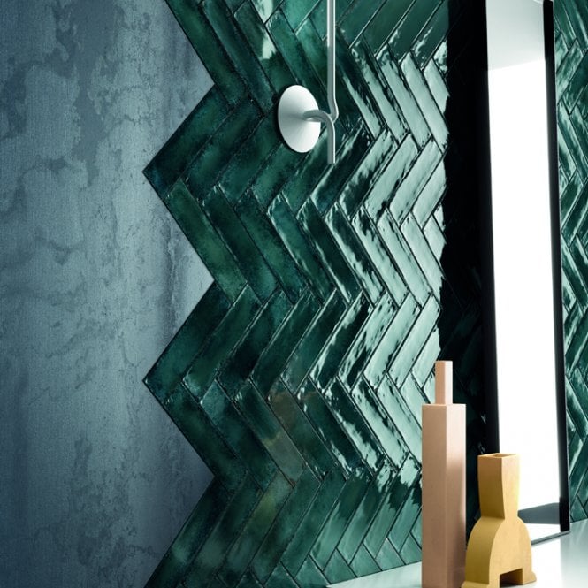 Italian Design Metal Brick Green Lux 6cm x 24cm Wall Tile