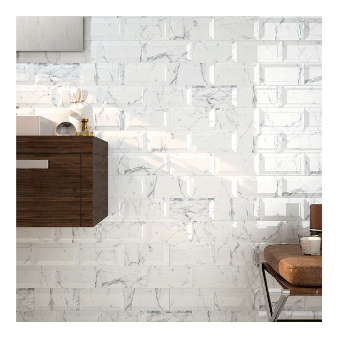 Metro Bevel Gloss Carrara 10cm x 30cm Wall Tile