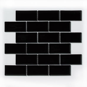 Metro Bevelled Gloss Black 29.55cm x 29.1cm (4.5cm x 9.5cm) Mosaic Tile