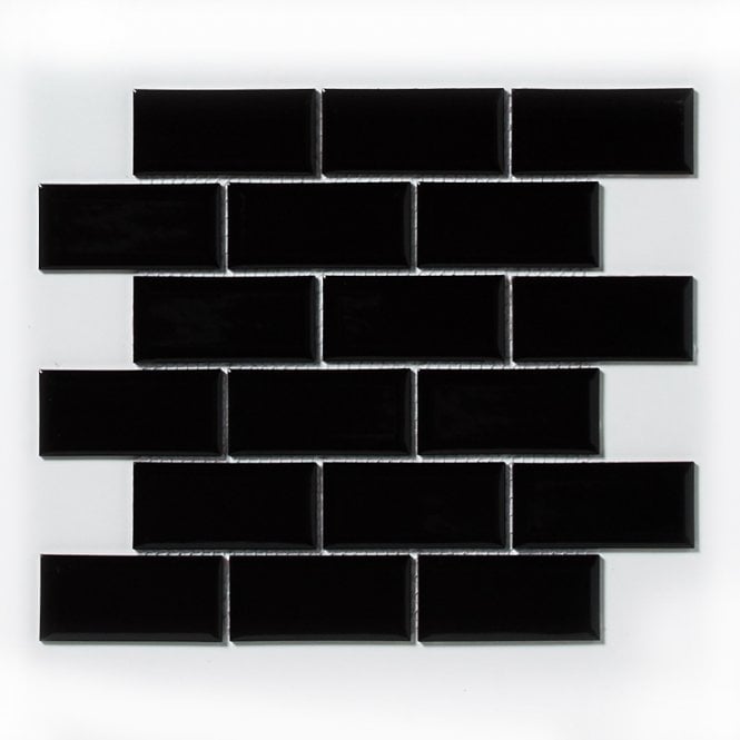 Metro Bevelled Gloss Black 29.55cm x 29.1cm (4.5cm x 9.5cm) Mosaic Tile