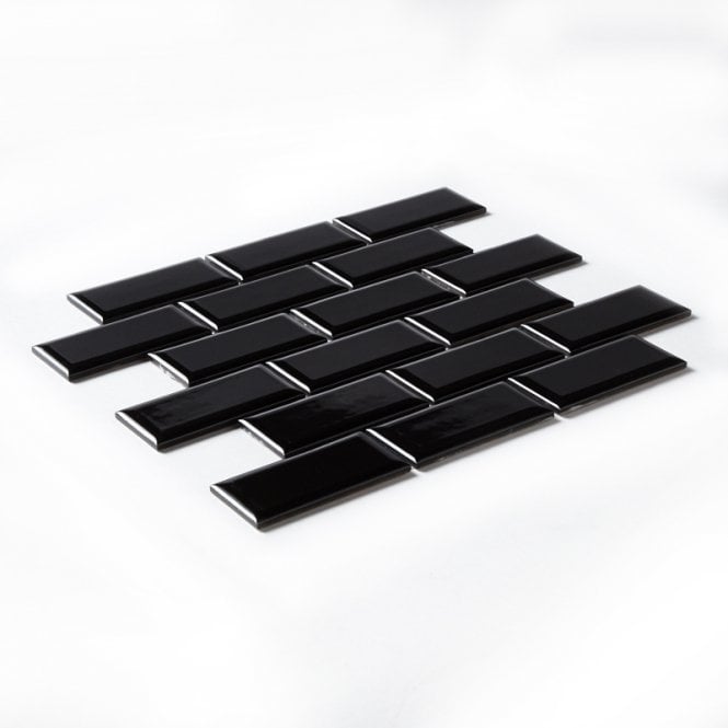 Metro Bevelled Gloss Black 29.55cm x 29.1cm (4.5cm x 9.5cm) Mosaic Tile