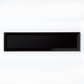 Equipe Metro Bevelled Gloss Black 7.5cm x 30cm Wall Tile