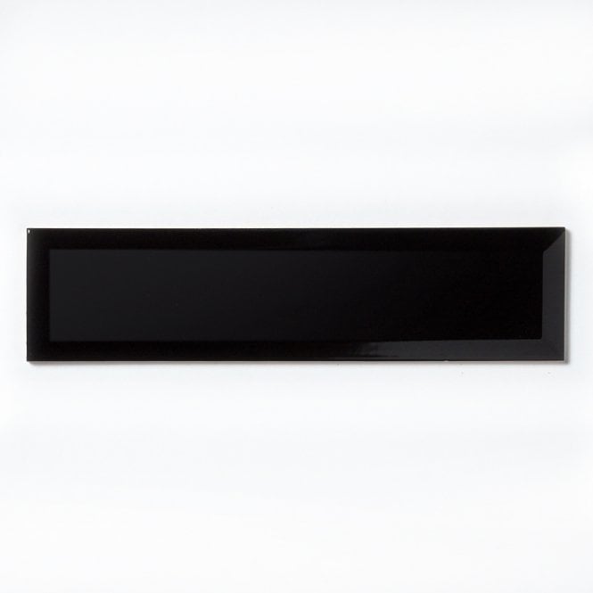 Equipe Metro Bevelled Gloss Black 7.5cm x 30cm Wall Tile