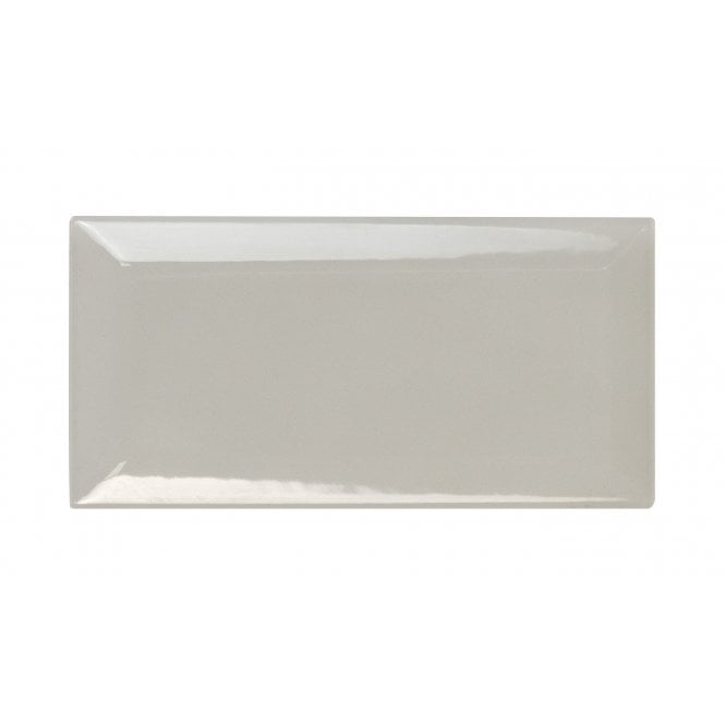 Equipe Metro Bevelled Gloss Light Grey 7.5cm x 15cm Wall Tile