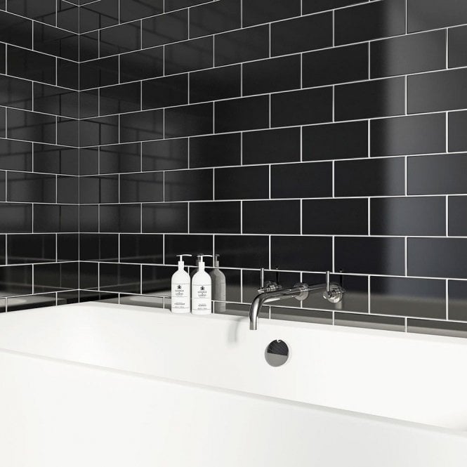 Metro Brick Flat Black 10cm x 20cm Wall Tile