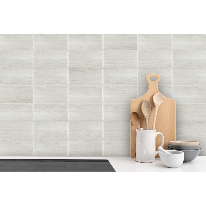 Metro Brick Flat Stone Effect Blanco 7.5cm x 15cm Wall Tile