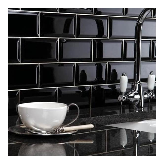 Metro Brick Gloss Black 10cm x 20cm Wall Tile