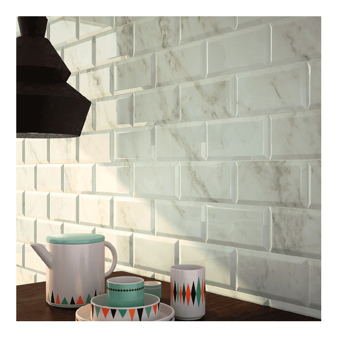 Ribesalbes Ceramica Metro Brick Gloss Calacatta Beige 10cm x 30cm Wall Tile