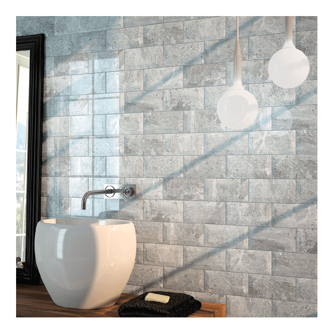 Ribesalbes Ceramica Metro Brick Gloss Forest Gris 10cm x 30cm Wall Tile