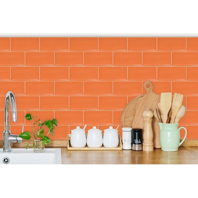 Metro Brick Gloss Orange 10cm x 20cm Wall Tile