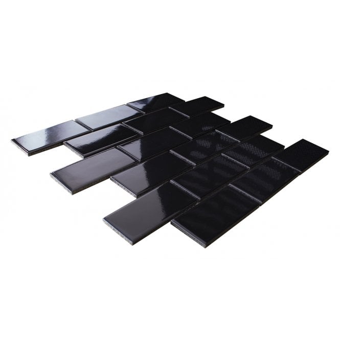 Metro Flat Gloss Black 29.55cm x 29.1cm (4.5cm x 9.5cm) Mosaic Tile
