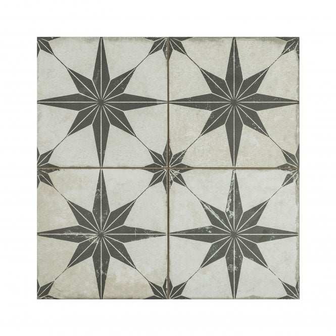 Metropolistyle Star Black Pattern 45cm x 45cm Wall & Floor Tile