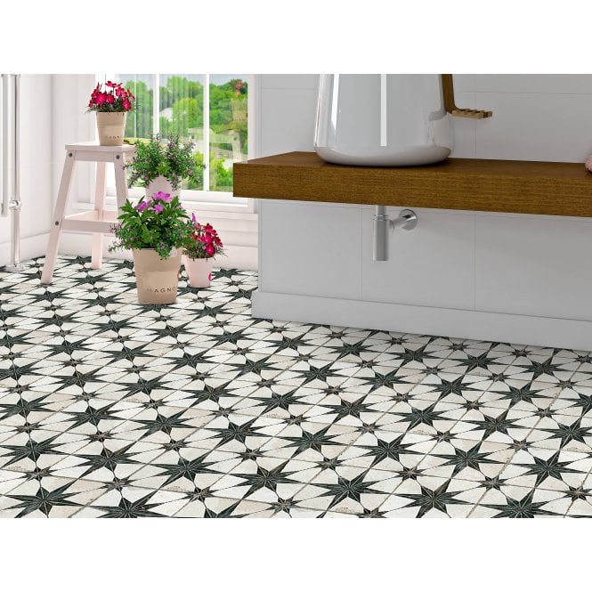 Metropolistyle Star Black Pattern 45cm x 45cm Wall & Floor Tile
