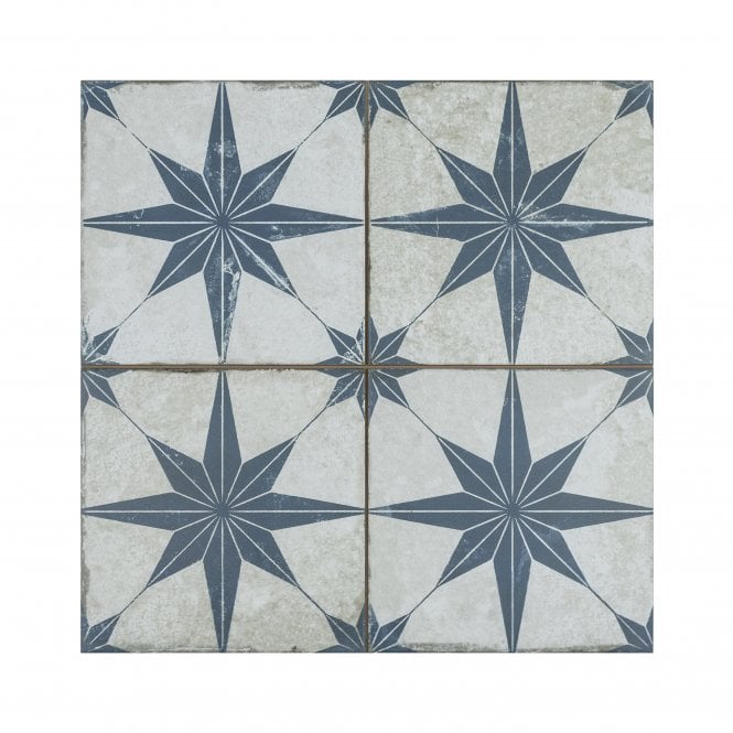 Metropolistyle Star Indigo Pattern 45cm x 45cm Wall & Floor Tile