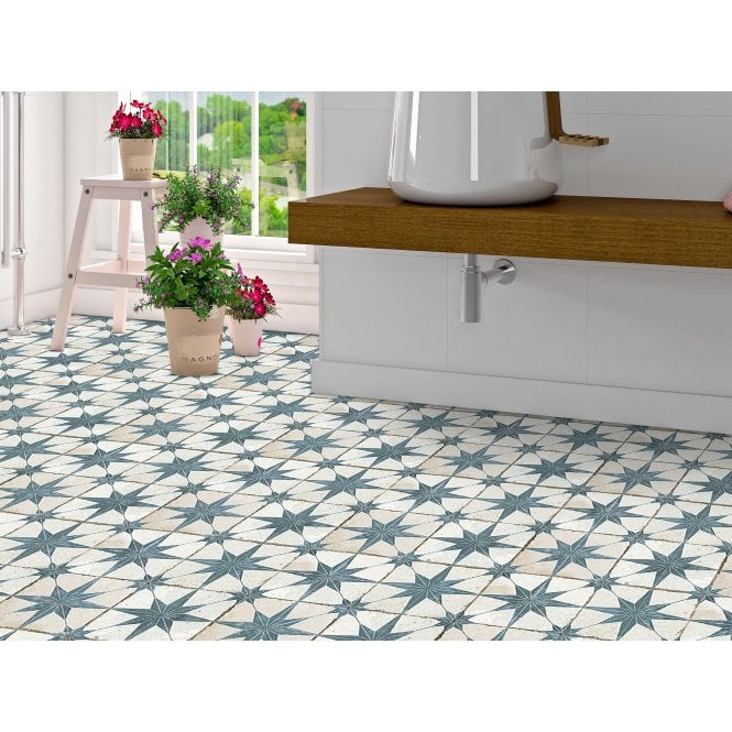 Metropolistyle Star Indigo Pattern 45cm x 45cm Wall & Floor Tile