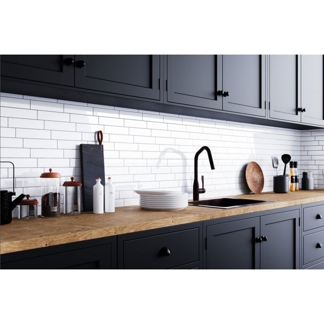 Microline White Gloss 5cm x 20cm Wall Tile