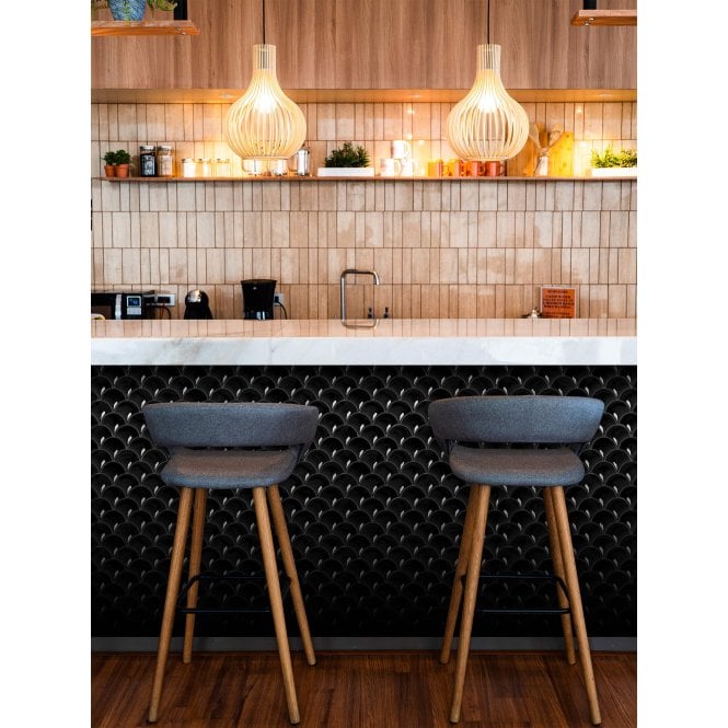 Midnight Black Gloss 27.3cm x 25.9cm Fan Mosaic Tile