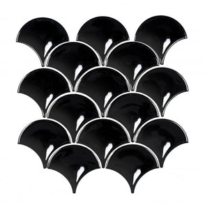Midnight Black Gloss 27.3cm x 25.9cm Fan Mosaic Tile