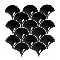 Midnight Black Gloss 27.3cm x 25.9cm Fan Mosaic Tile