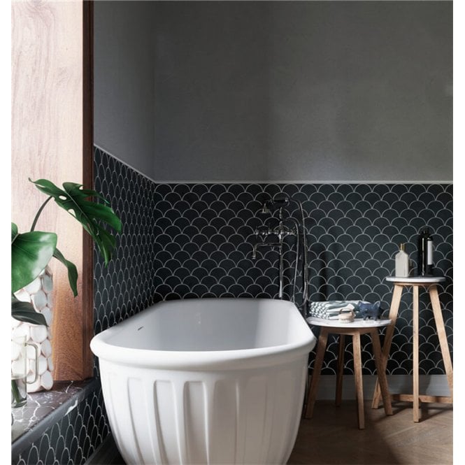Midnight Black Matt 27.3cm x 25.9cm Fan Mosaic Tile