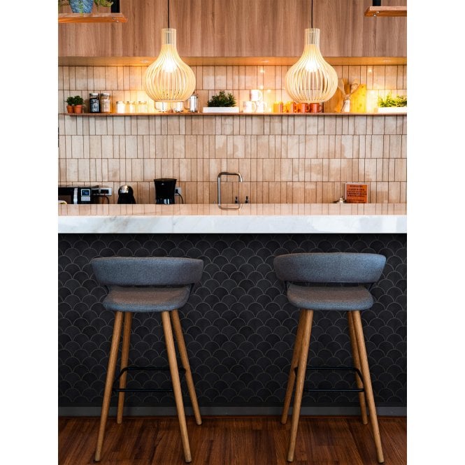 Midnight Black Matt 27.3cm x 25.9cm Fan Mosaic Tile