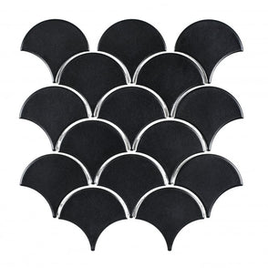 Midnight Black Matt 27.3cm x 25.9cm Fan Mosaic Tile