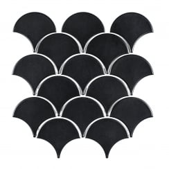 Midnight Black Matt 27.3cm x 25.9cm Fan Mosaic Tile