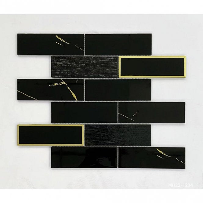Midnight Gold Marble (4.8x14.8) 30cm x 30cm Mosaic Tile
