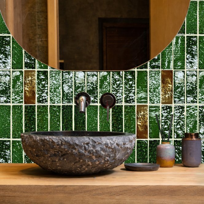 Minibru Crackle Jungle 33.7cm x 32.2cm Mosaic Tile